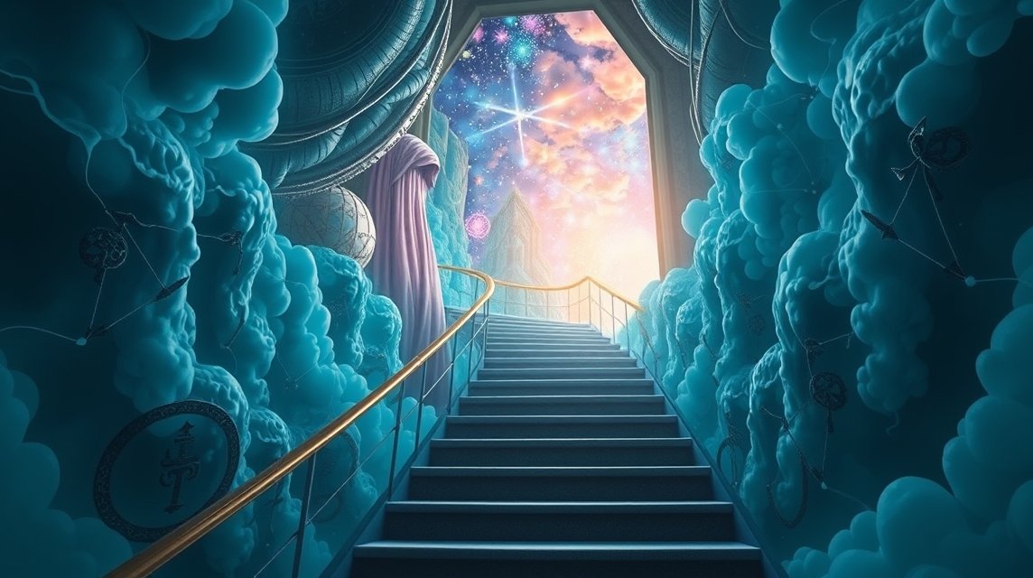 Scalinata che porta a un'atmosfera onirica e celestiale.