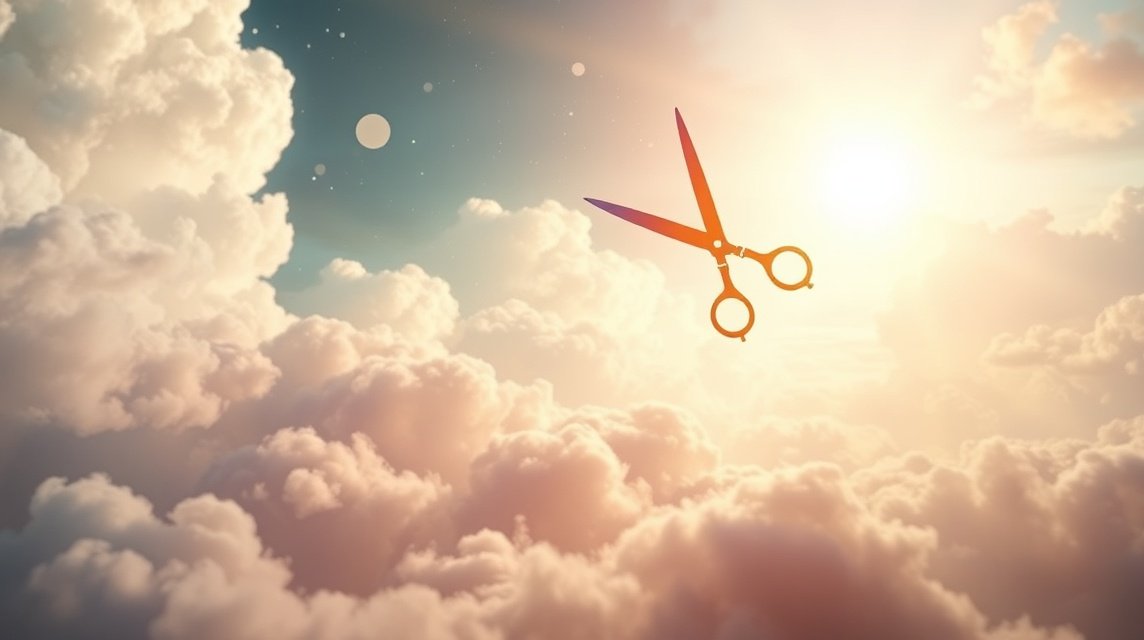 Forbici fluttuanti tra le nuvole in un cielo sereno