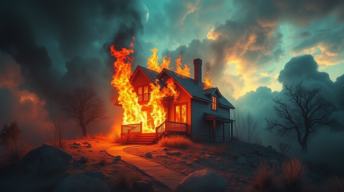 Casa in fiamme simbolo di trasformazione e cambiamento