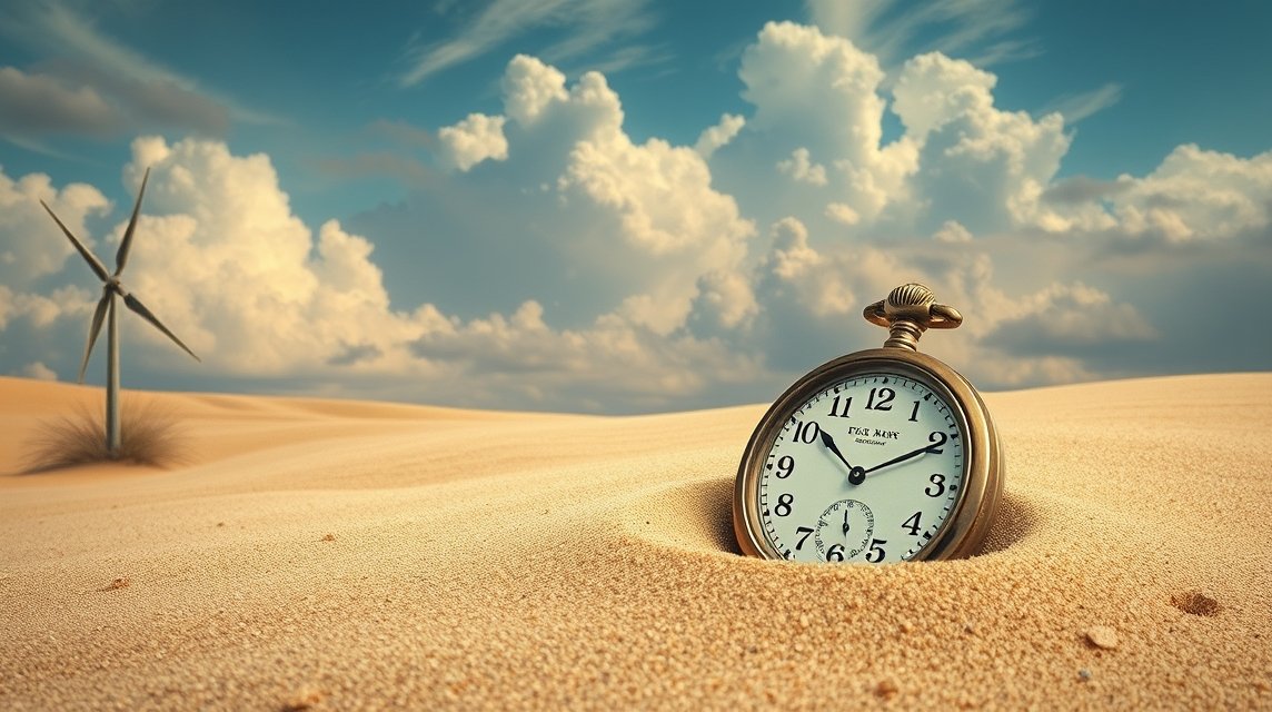 Orologio immerso nella sabbia, simbolo di tempo e memoria trascurata