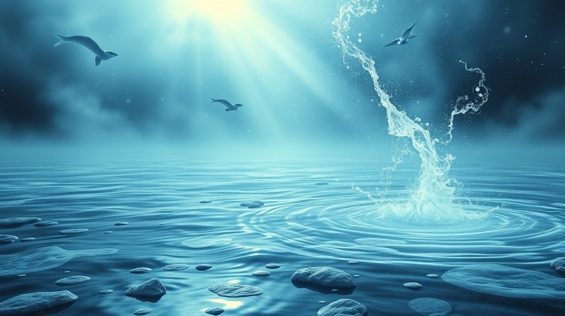 Acqua che salta nel mare sotto la luce del sole