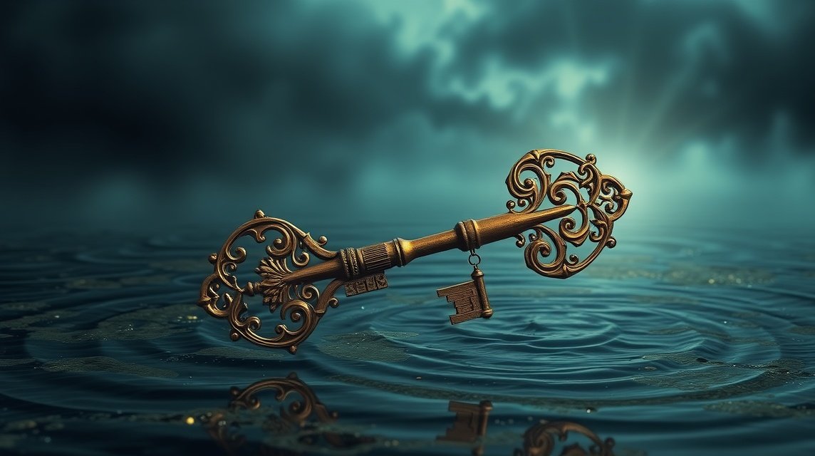 Chiave dorata sopra acqua che rappresenta opportunità finanziarie.