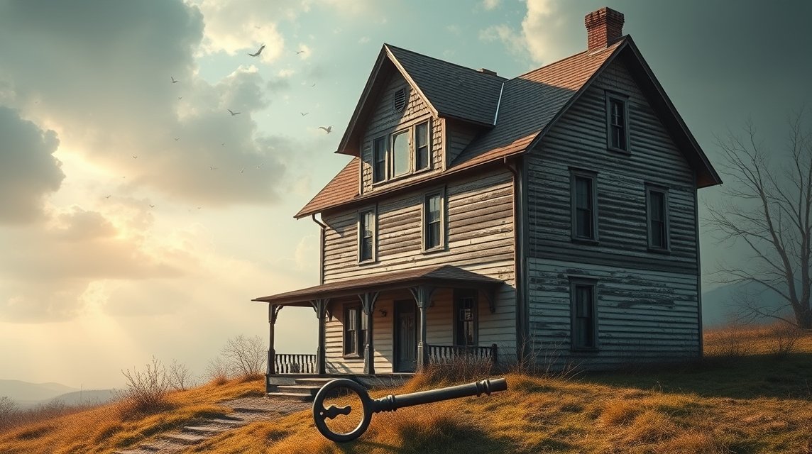 Casa vecchia con chiave simbolica, evocando ricordi e passato