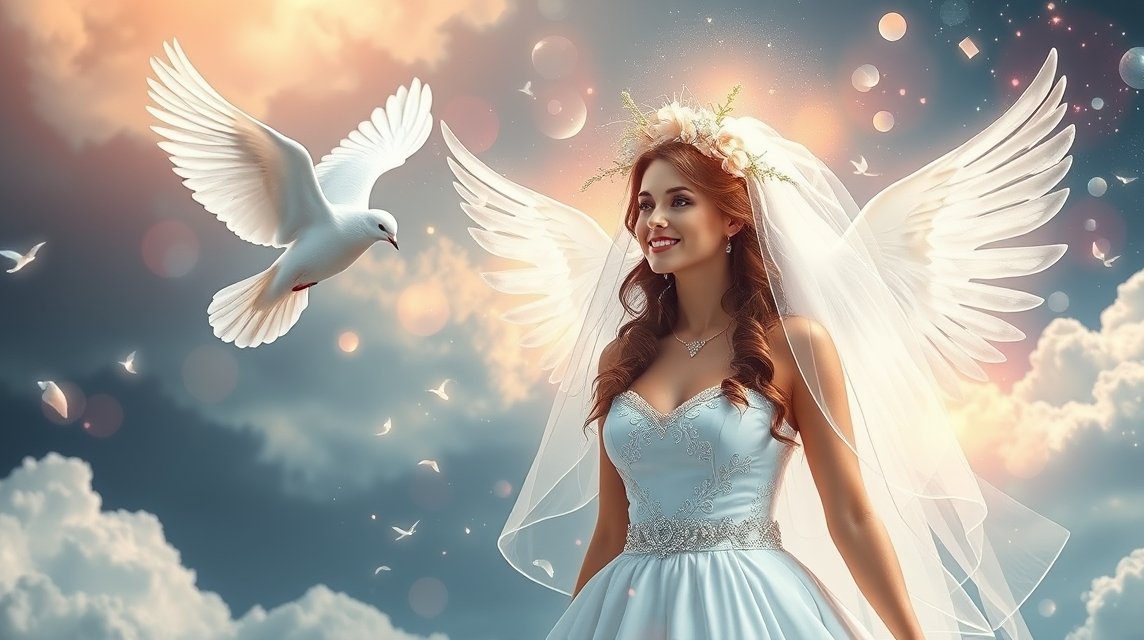 Sposa in abito bianco simbolo di purezza e nuovi inizi.