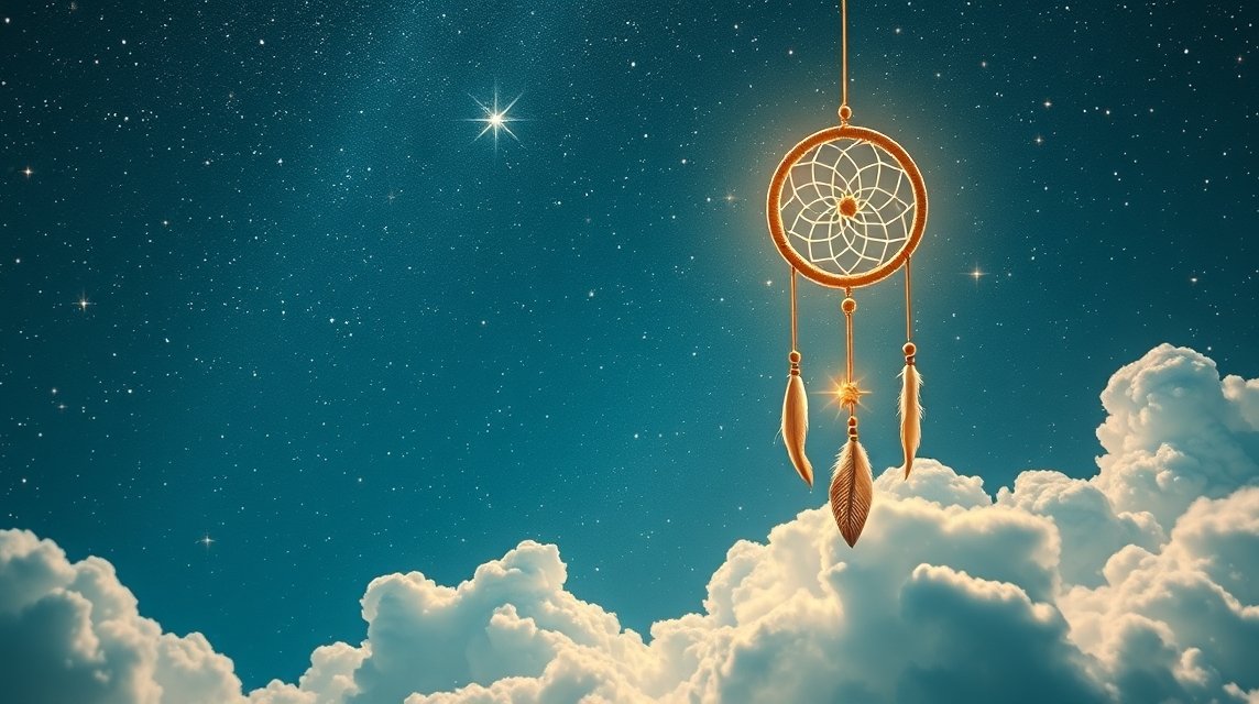 Sognare un cielo stellato con un dreamcatcher tra le nuvole.
