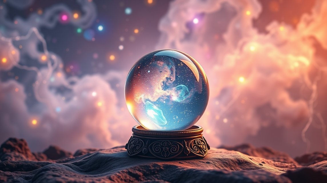 Sfera di cristallo con galassia, simbolo di sogni premonitori