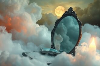 Specchio riflette ansie e tradimenti in un sogno.