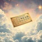 Biglietto della lotteria fluttuante tra le nuvole