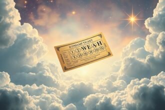 Biglietto della lotteria fluttuante tra le nuvole