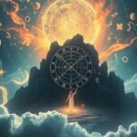 Rappresentazione di numeri angelici e simboli cosmici nel cielo.