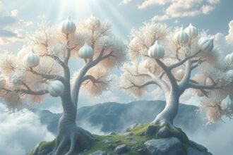 Albero di fichi bianchi in un paesaggio sereno e sognante