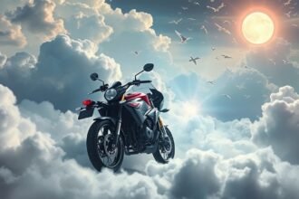 Moto sopra le nuvole che simboleggia libertà e sogni