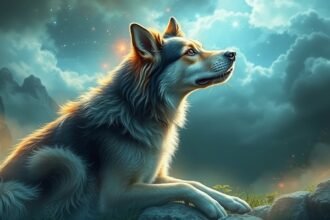 Cane che osserva il cielo stellato, simbolo di fedeltà nei sogni.