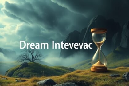 Un paesaggio onirico con una clessidra e un albero, simbolo di sogni e tempo.