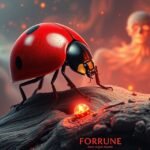 Coccinella rossa simbolo di fortuna tra elementi naturali e misteriosi