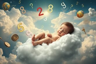 Neonato maschio sogna tra nuvole e numeri simbolici