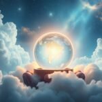 Mondo sognante in un globo trasparente tra nuvole