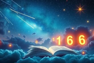 Libro aperto sotto un cielo stellato con stelle cadenti e numeri Lotto