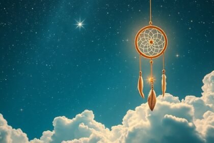 Sognare un cielo stellato con un dreamcatcher tra le nuvole.