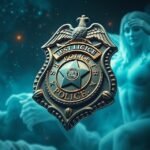 Spilla della polizia con simboli di autorità e protezione