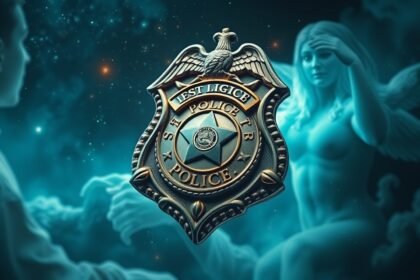 Spilla della polizia con simboli di autorità e protezione