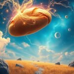 Pane fluttuante tra le stelle nel cielo blu