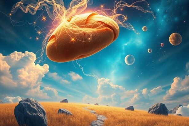 Pane fluttuante tra le stelle nel cielo blu