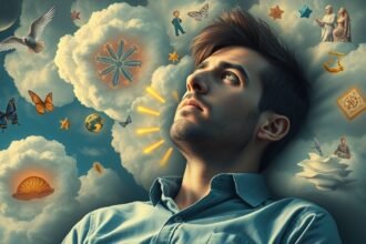 Uomo che pensa ai sogni e simboli di relazione