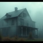 Casa vecchia avvolta nella nebbia, simbolo di nostalgia e memoria.