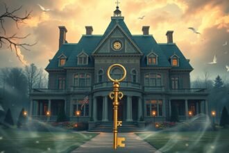 Una grande casa con una chiave dorata simboleggia ambizione e ricchezza.