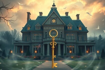 Una grande casa con una chiave dorata simboleggia ambizione e ricchezza.