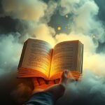 Una mano che tiene un libro aperto tra fumi misteriosi.