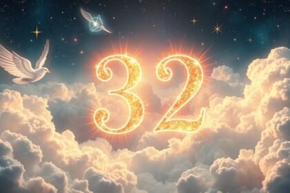 Numero angelico 32 tra nuvole e luce stellare