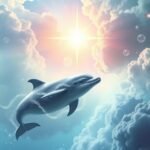 Delfino che nuota tra le nuvole in un cielo sereno e luminoso