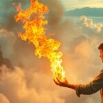Giovane che controlla il fuoco, simbolo di emozioni e equilibrio