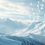 Paesaggio invernale con neve e numeri fluttuanti nel cielo