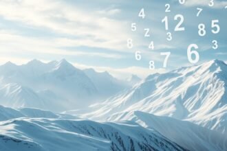 Paesaggio invernale con neve e numeri fluttuanti nel cielo