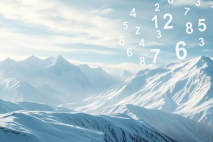 Paesaggio invernale con neve e numeri fluttuanti nel cielo