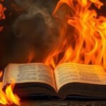 Un libro avvolto dalle fiamme, simbolo di passione e trasformazione.