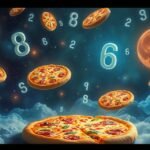 Pizza fluttuante con numeri nel sogno e luna