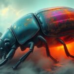 Scarafaggio luminoso in un paesaggio surreale