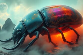 Scarafaggio luminoso in un paesaggio surreale