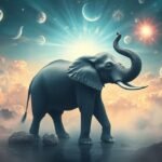Elefante in un paesaggio onirico rappresenta forza e saggezza.