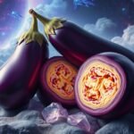 Melanzane tagliate a metà con cielo stellato sullo sfondo