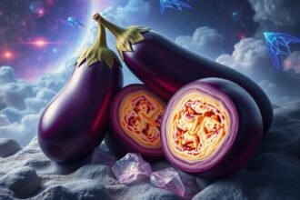 Melanzane tagliate a metà con cielo stellato sullo sfondo