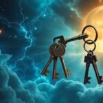 Mazzo di chiavi nel sogno sotto la luna e nuvole