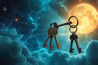 Mazzo di chiavi nel sogno sotto la luna e nuvole