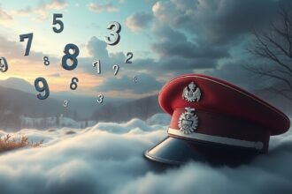 Cappello dei carabinieri con numeri fortunati fluttuanti nel cielo