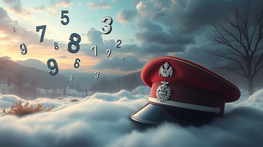 Cappello dei carabinieri con numeri fortunati fluttuanti nel cielo