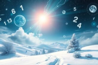 Paesaggio invernale con numeri e simboli sognanti